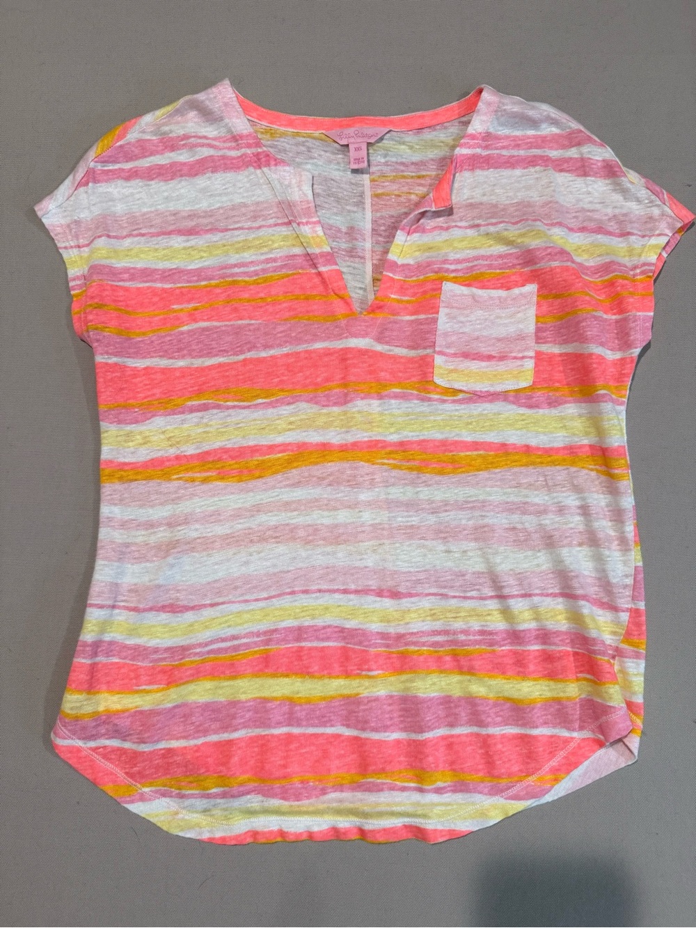 Lilly Pulitzer Neon Stripe Notch Dolman Tee XXS